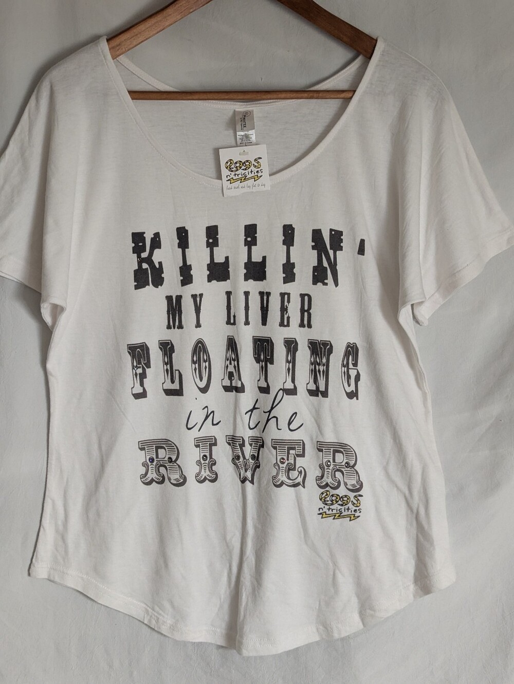 Pima Tee Graphic White Tee with "Killin' My Liver Floating On The River Size L